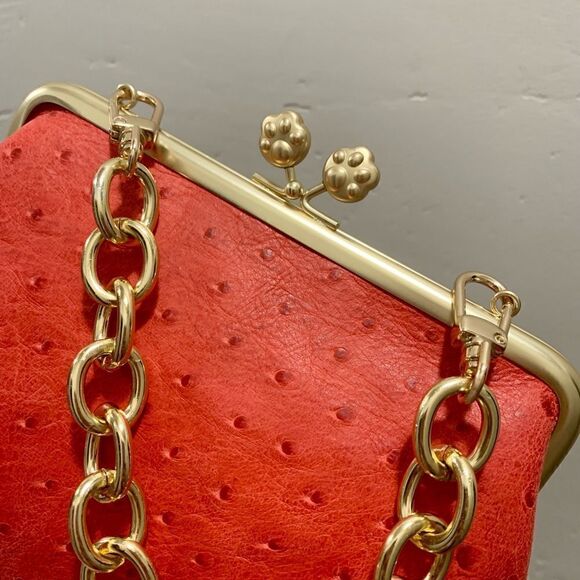 Handmade Genuine Ostrich Textured Leather "Cat paw" Kisslock Wristlet/Crossbody - Picture 16 of 16